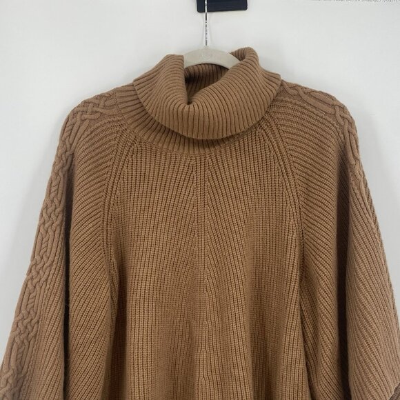 Anthropologie Size XS/S Petite Kali Poncho Sweater Brown Oversized Cable Knit - Picture 8 of 13